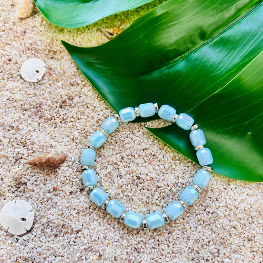Ocean Blue & Silver Glass Beaded Bracelet