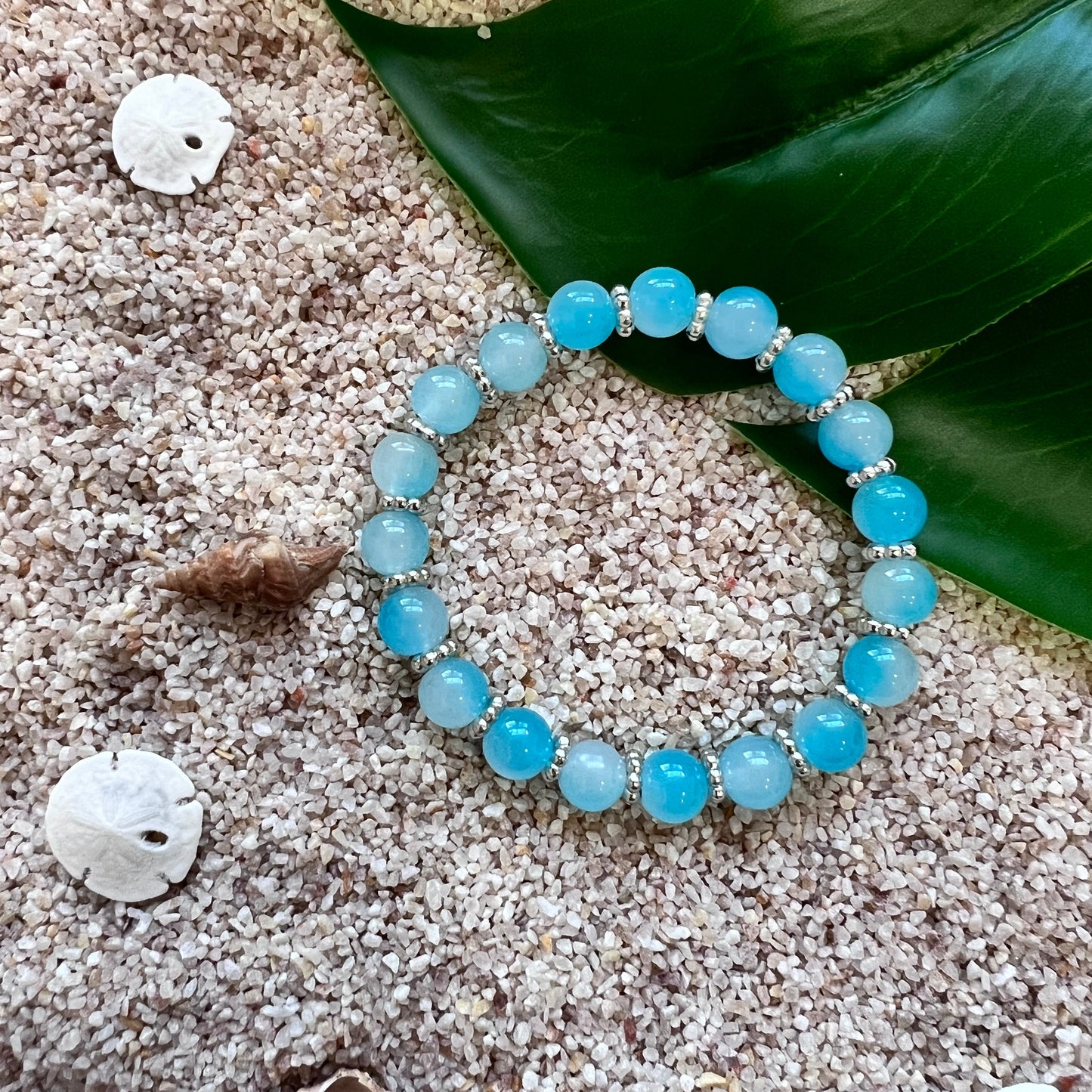 Blue Sky & Silver Glass Beaded Bracelet
