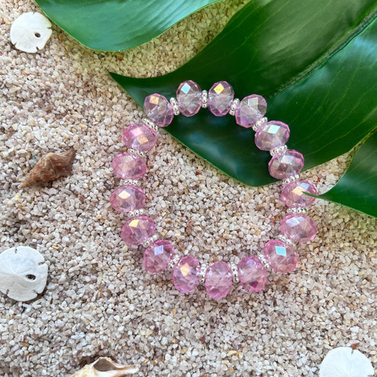 Pink Diamond Faceted Glass Beaded Bracelet