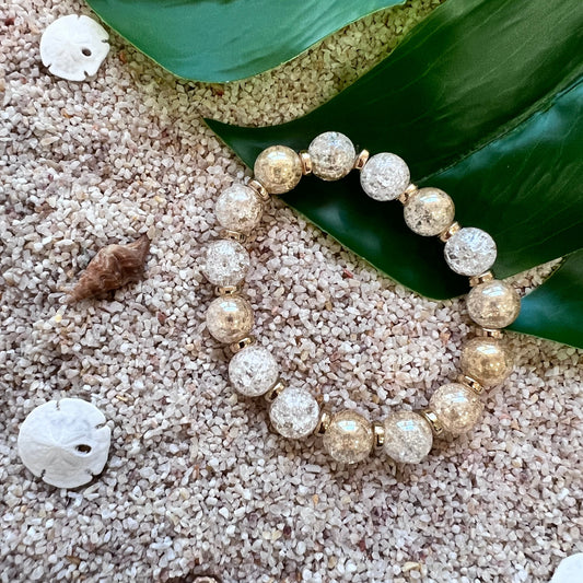 Golden Hour & Clear Crackle Glass Beaded Bracelet