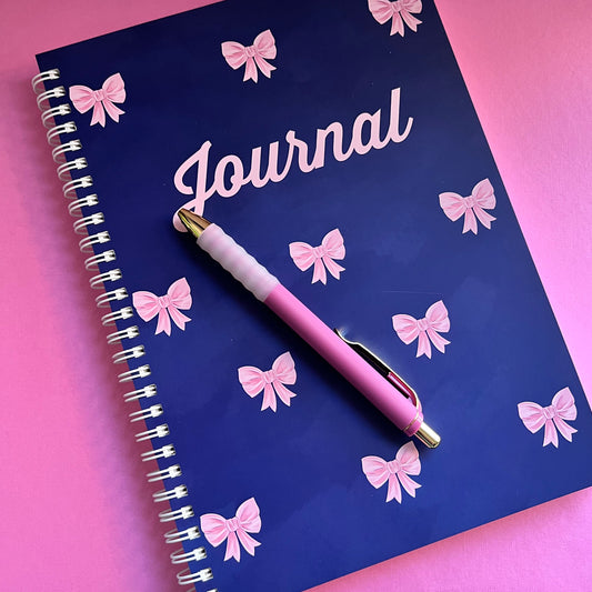 Navy Blue Bow Spiral Journal