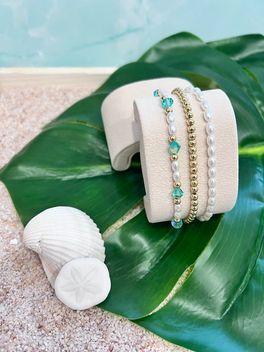 Caribbean Dream Pearl & Gold Stack Bracelet      3 Piece Set