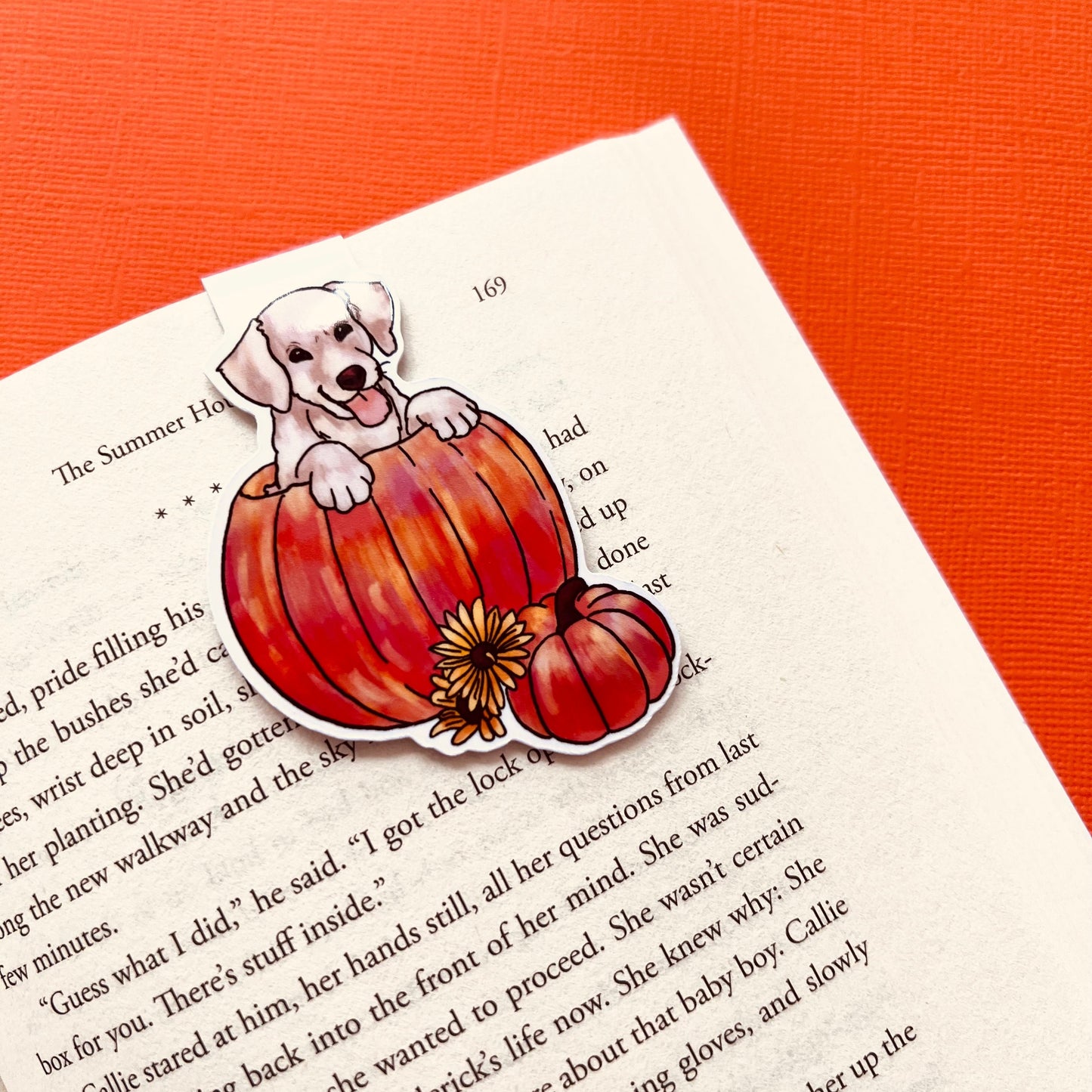 Fall Puppy and Pumpkin Magnetic Bookmark