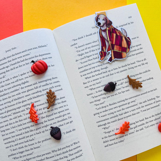 FALL Cozy Puppy Magnetic Bookmark