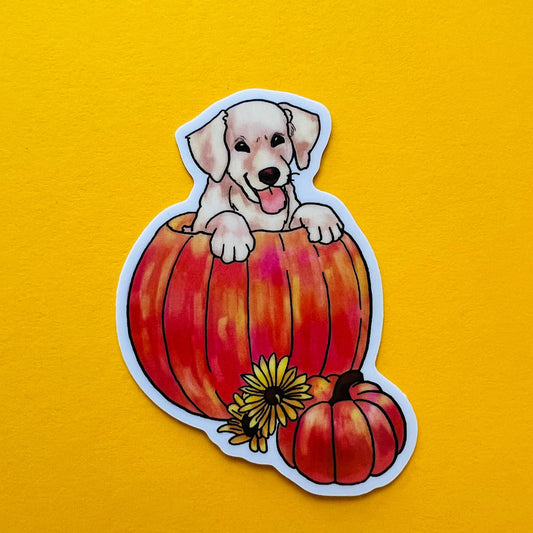 FALL Puppy and pumpkin Sticker