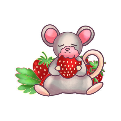 MOUSE AND STRAWBERRY STICKER