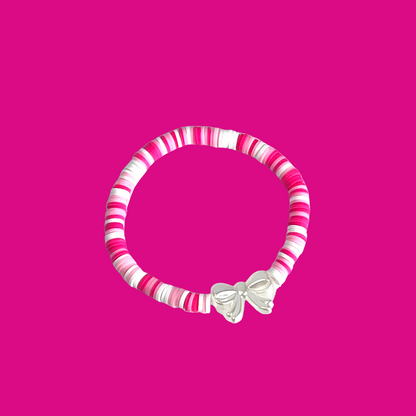 Sweetheart Pink Bow Clay Bead Stretch Bracelet