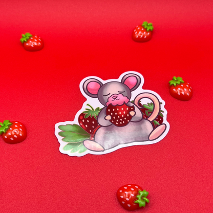 MOUSE AND STRAWBERRY STICKER