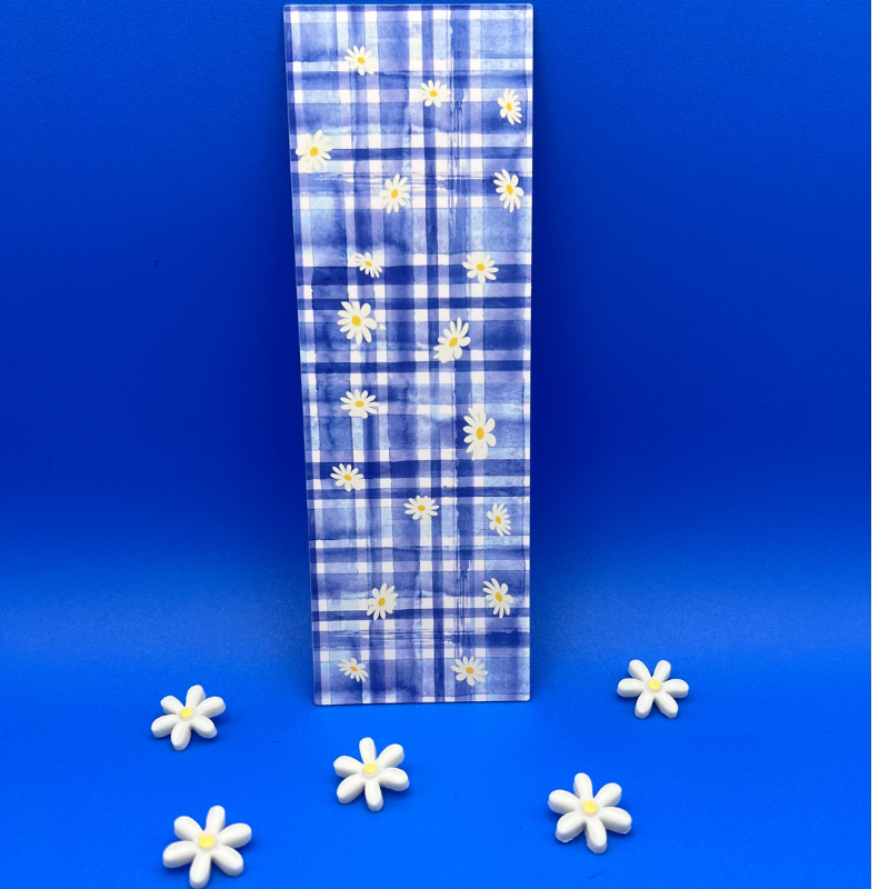 Blue Plaid Daisy Pattern Bookmark